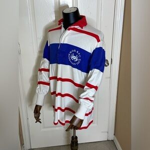 Rare Vintage Maxmore Floral Stripe Rugby Long sleeve Shirt 80s  Size 46‌